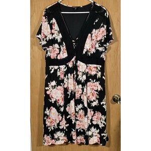 Torrid Mini Gauze Lace Up Skater Babydoll Dress Sz 2X Black Pink Boho Festival